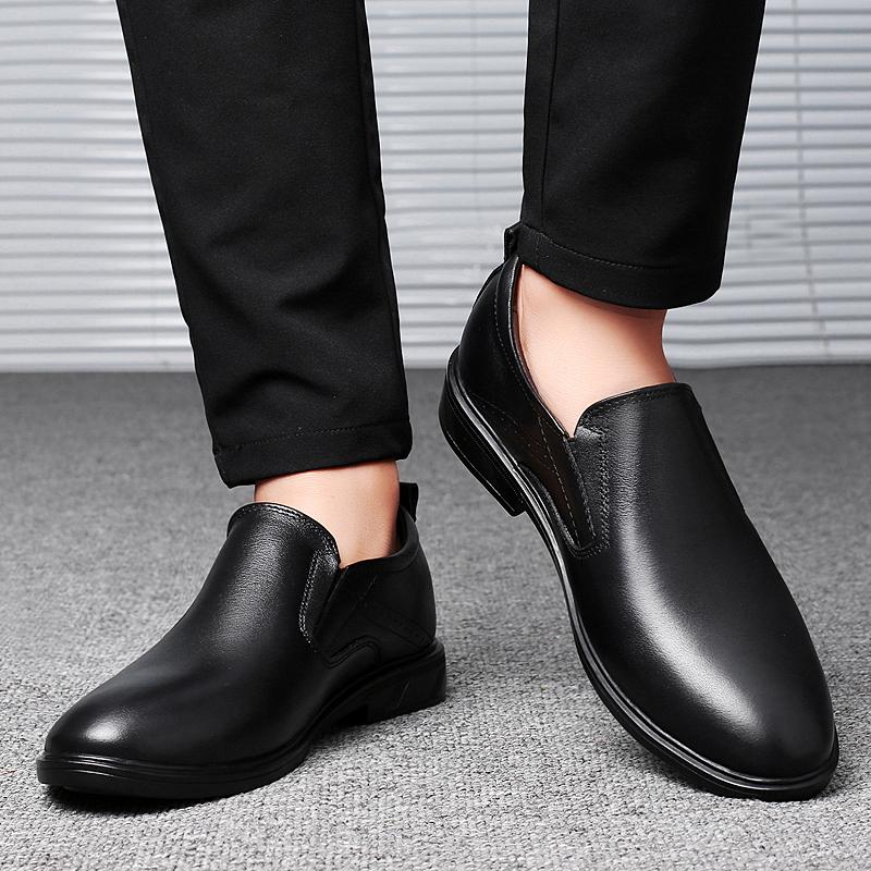 Business Formal Slip-On Leather Shoes Men's Casual Black Wedding Shoes Dress Fashion Oxford Shoes Pointed Office Shoes