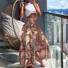 Women Spring Summer Mid Length Skirt High Waist Twist A-Line Straight Print Color