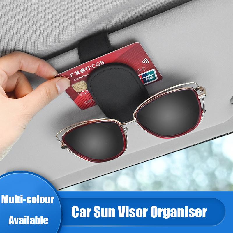 Car Glasses Clip Sun Visor Multifunctional Storage Ticket Business Card Holder Leather Glasses Case Clip Car Accessories