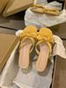 Korean Version Crystal Thick Heel Bow Retro Yellow Open-toed Thin Cool Slippers Fashion Women's Summer New One-word Drag