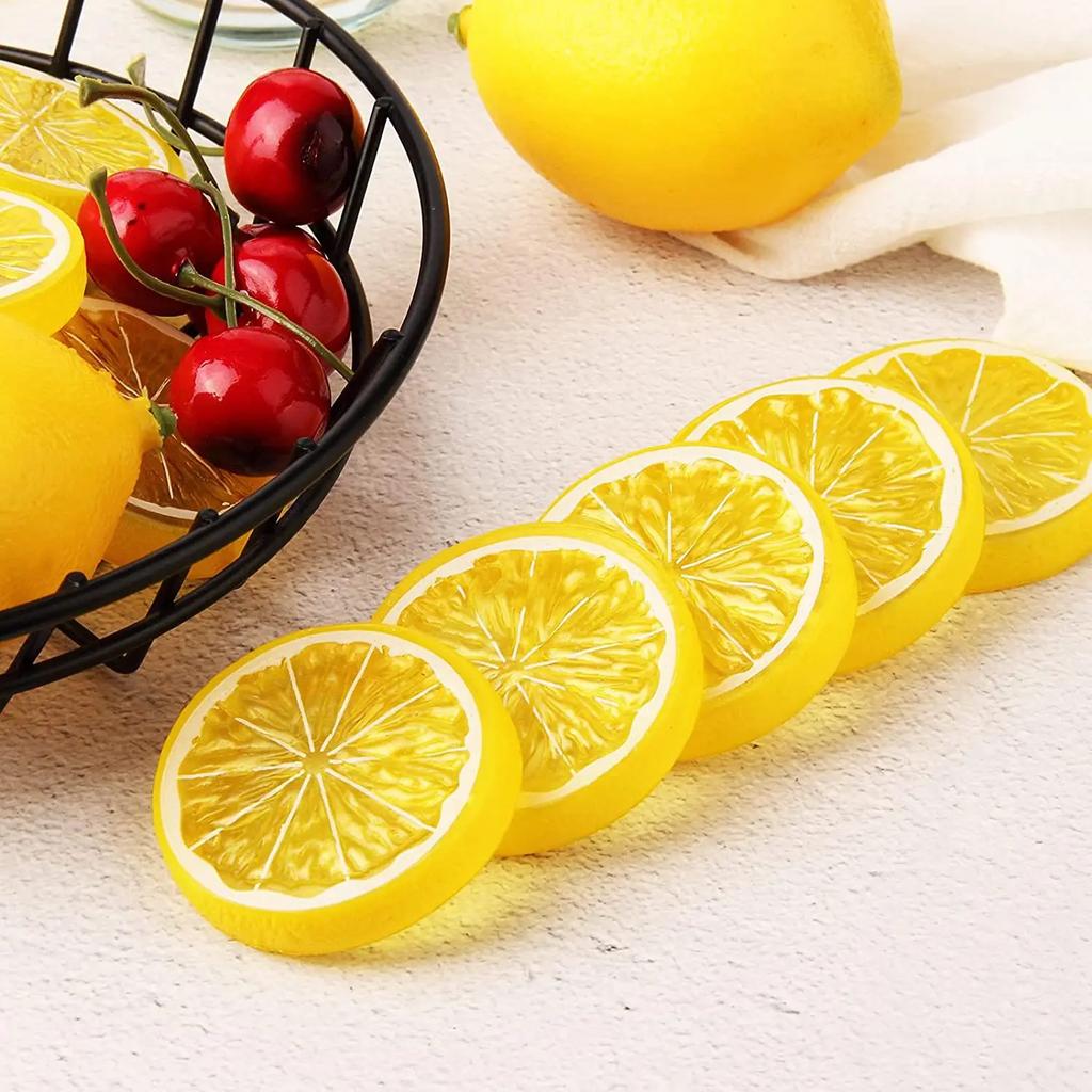 2pcs Artificial Plastic Lemon Slices 1/4 Orange Citrus Fake Fruit Slices Home Tabletop Decoration Advertising Photography Photo Props
