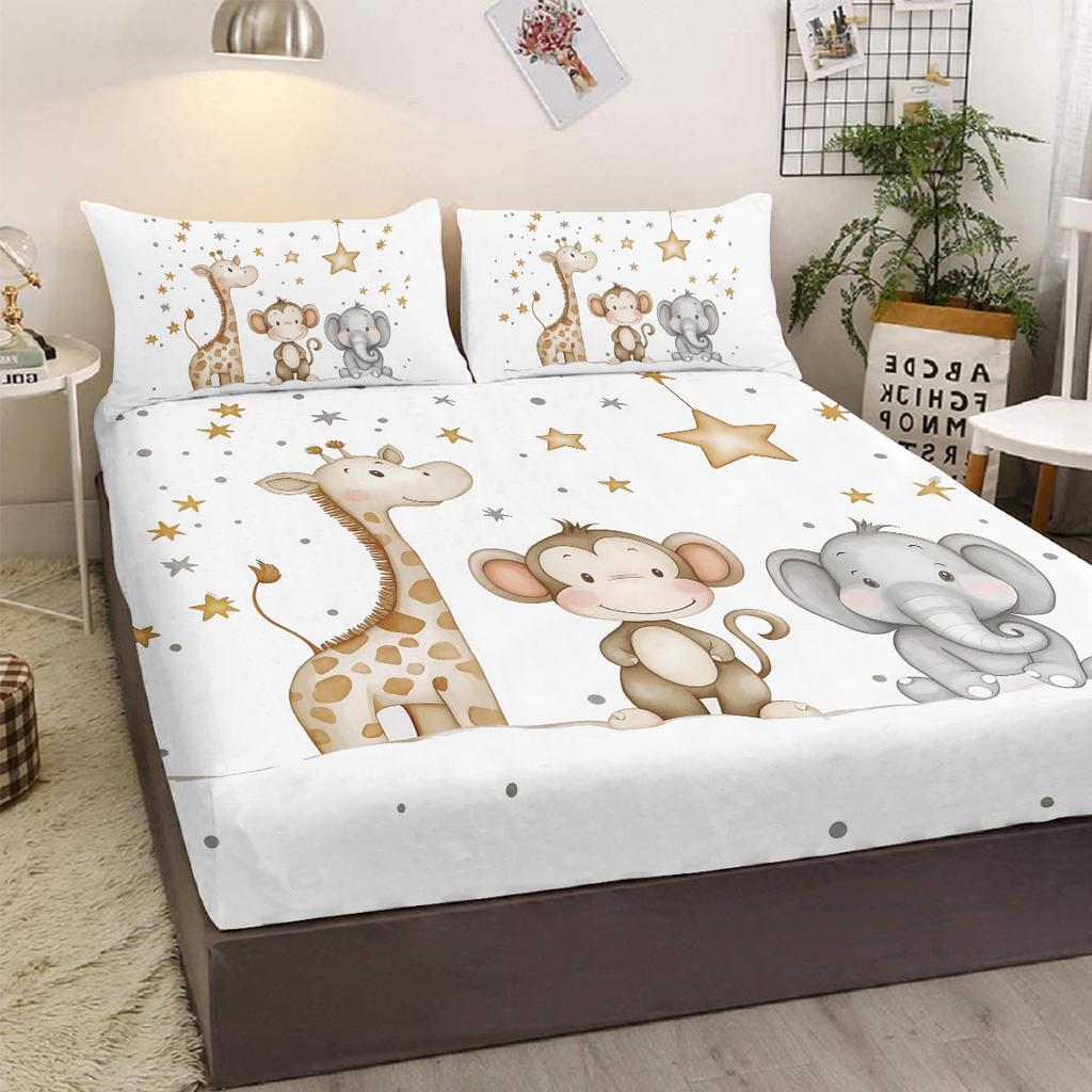 3-Piece Bed Set With Star Animals, Including Two Pillowcases, Suitable For The Bedroom (Cartoon, Fairy Tale, Children'S Day)