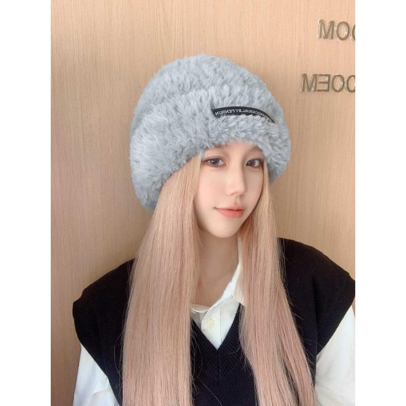 Plush Hat Autumn and Winter Women's Style Baotou Big Brim Small Fisherman Hat Big Head Circumference Woolen Hat Handicraft