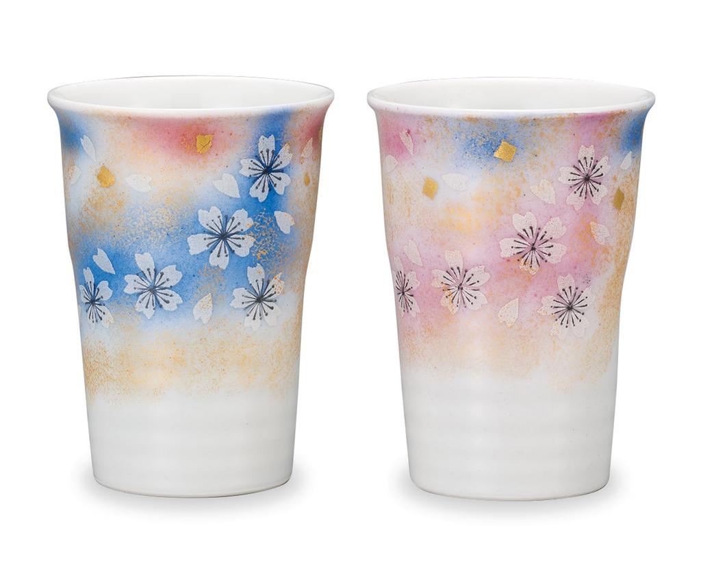 Kutani Ware Iwataya Pair of Free Cups, Hana No Mai (Flower Dance) AP7-0884