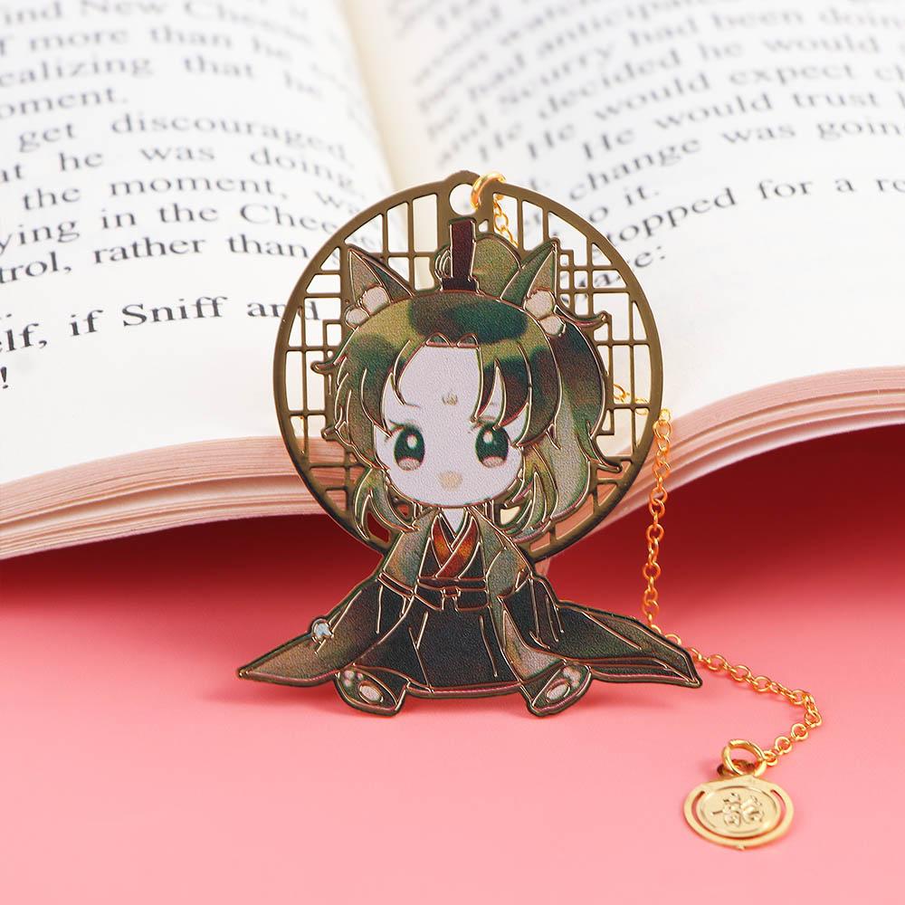 Vintage Hua Cheng Pendant Fringed Xie Lian Metal Tian Guan Ci Fu Bookmark Book Markers Stationery