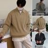 Men Fall Winter Sweater Lapel Solid Color Knitted Loose Long Sleeve Zipper Soft Warm Pullober Mid Length Men Casual Sweater