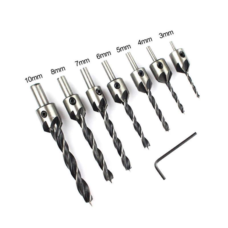Adjustable 7-Piece Three-Pointed Woodworking Countersink Drill Set