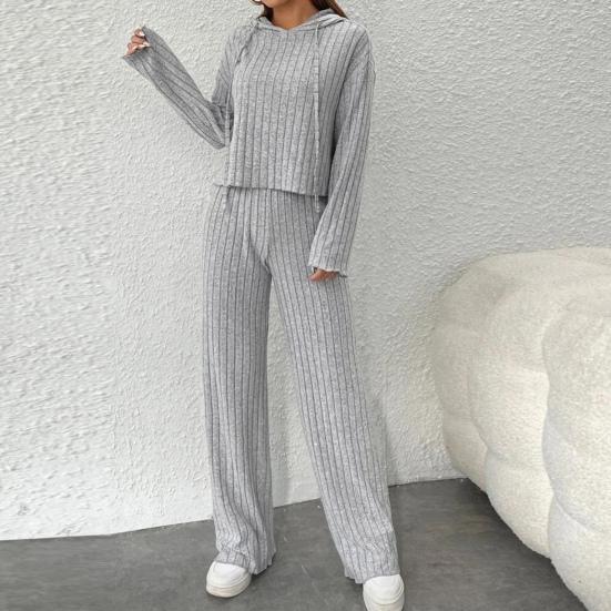 2 Pcs/Set Women Hoodie Pants Suit Drawstring Thread Long Sleeves Solid Color