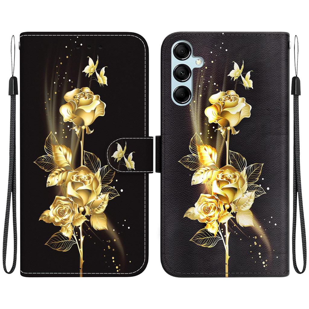 3D Abstract Art Painting Black Gold Rose Flower Leather Phone Wallet Case Book Stand For iPhone Girls Magnetic Card Flip Cover Bag AVE