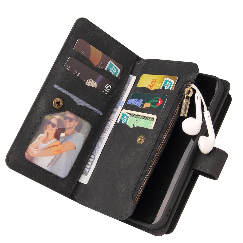 For Samsung Galaxy A15 4G Zipper Wallet Case with 15 Card Slots and Strap Leather Phone Cover