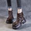 Genuine Leather Thick Heeled Thick Soled Short Boots Women Round Toe Retro Platform Shoes Ankle Boots