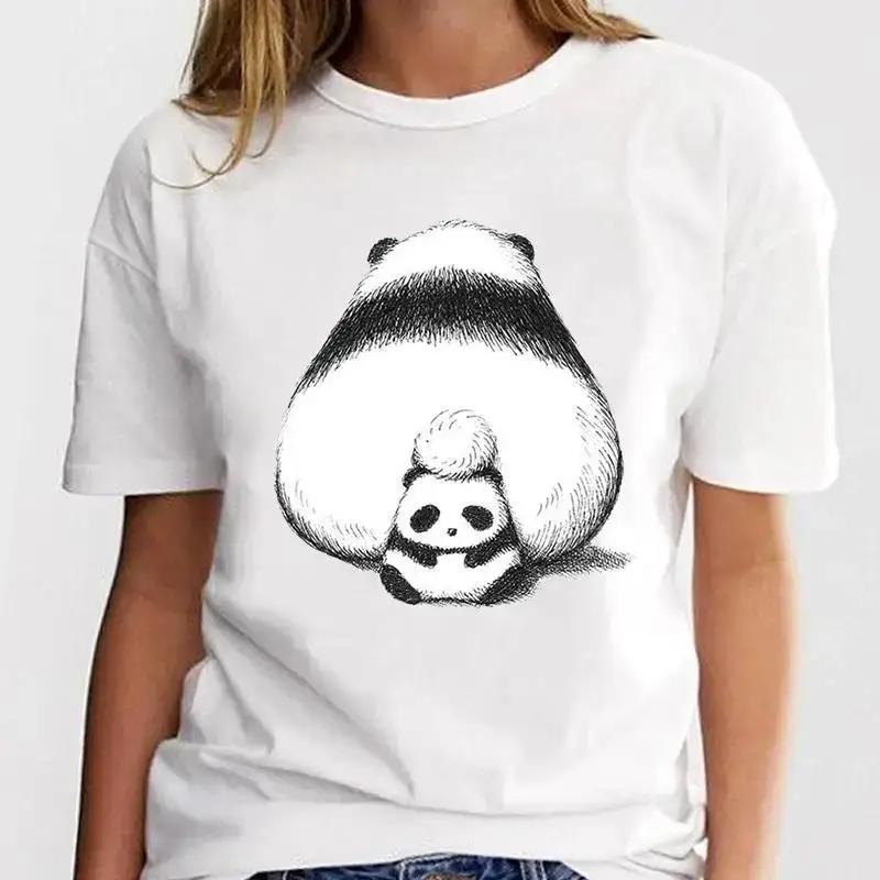 Panda Lovely Print Women T-shirt Cute Cartoon Graphic Print Short Sleeve T Shirt Female Fashion Casual Unisex Clothes Top