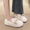 Fashion Flat-bottomed One-pedal Velvet Doudou Cotton Shoes for Women To Wear New Autumn and Winter Bow Warm Fluffy Shoes
