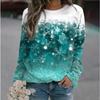 Ladies' Christmas Snowflake Print Round Neck Long Sleeved T-shirt Fashionable Casual Top Pullover Clothing