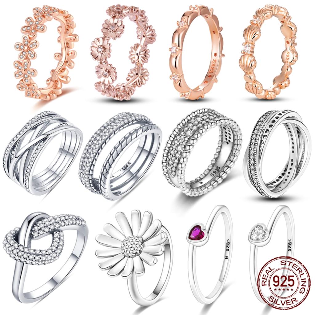 Hot Sale 925 Sterling Silver Stackable Infinite Heart Daisy Flower Ring For Women Original 925 Silver Rings Brand Jewelry Gift