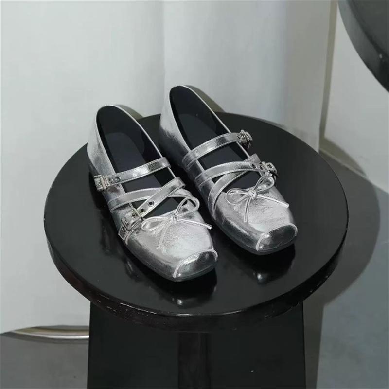 Mary Jane Shoes Female Genuine Leather Retro Ballet Flat Shoes Women Square Toe Flat Luxury Rivet Cross Straps Ladies Shoes