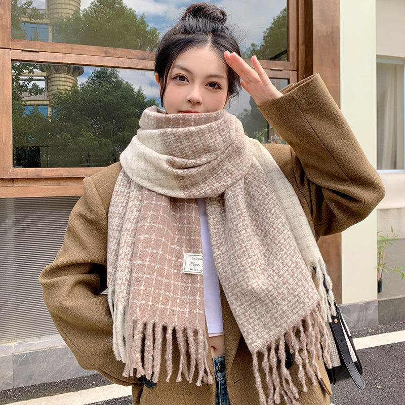 2023 Autumn and Winter All-match Couple Long Warm Double-sided Thickened Korean Version of The British Plaid Scarf