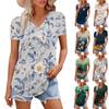 Женская модная повседневная футболка с короткими рукавами и цветочным принтом, рубашка, темпераментная рубашка, топ с V-образным вырезом