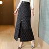 Button Style & Zipper Style Loose Casual Long Skirt Fashion Street Wear Winter High Waist Black Rhombus Down Cotton Long Skirt Plus Size