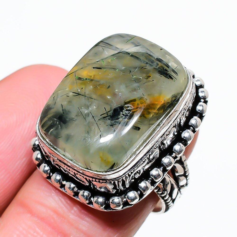 Natural Prehnite Gemstone Handmade 925 Sterling Silver Gift Ring Size 9 A0d02