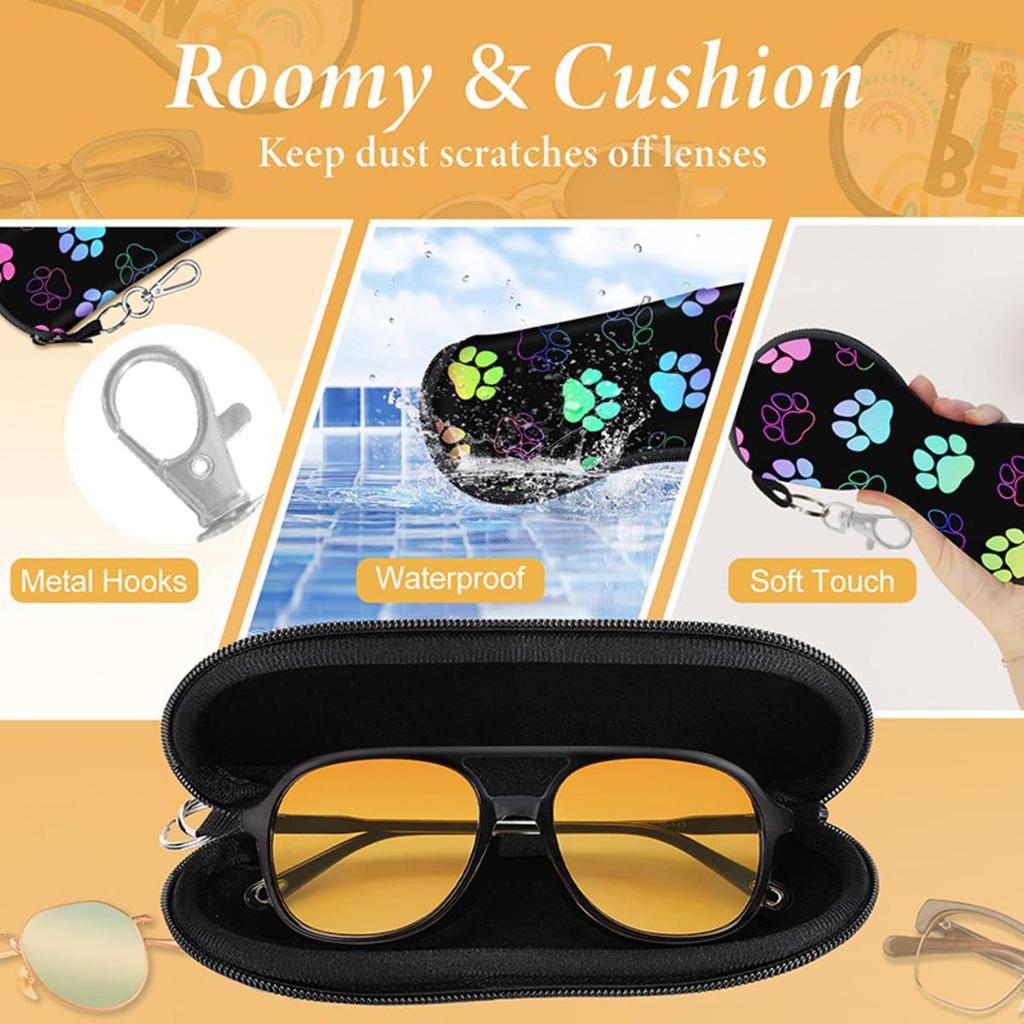 Portable Zipper Soft Glasses Case with Carabiner Sunglasses Case Zipper Eyeglass Pouch Glasses Protective Shell Bag