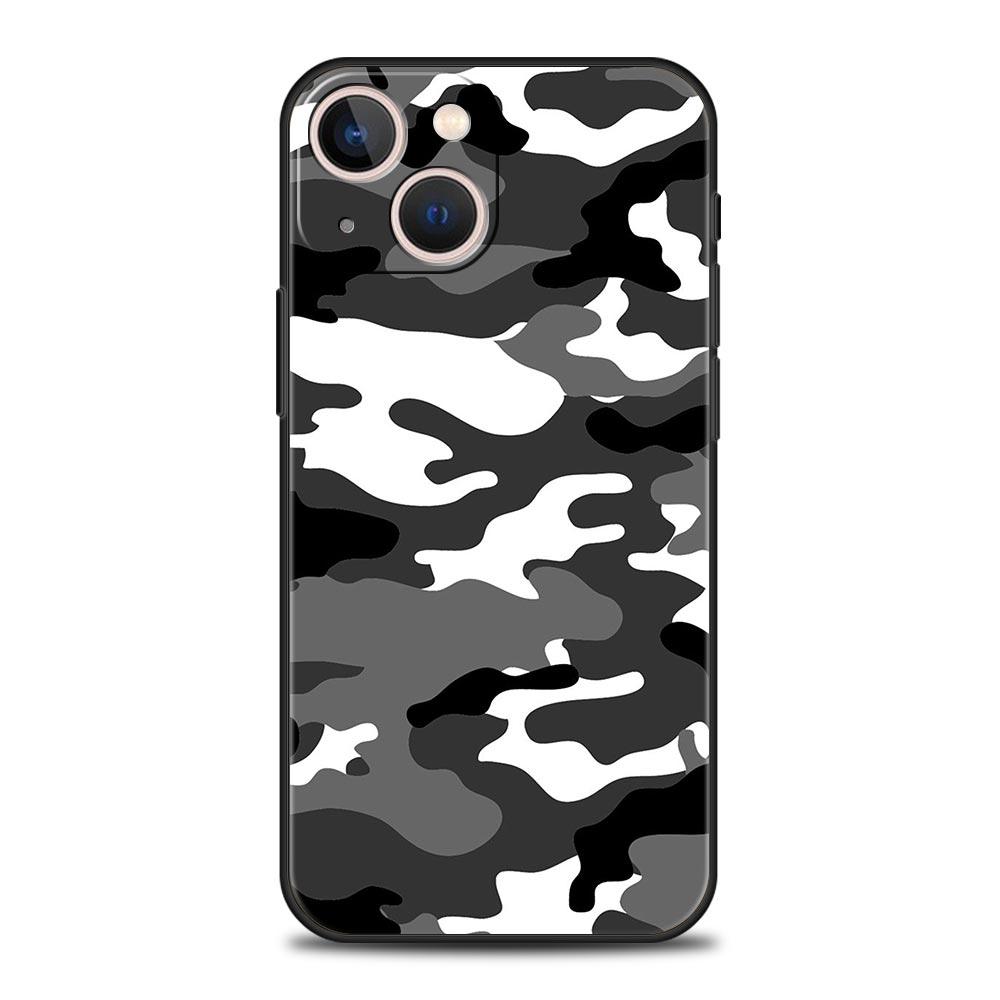 Colour Camouflage Black Camo Silicone Phone Case For iPhone 11 12 13 15 14 Pro Max X XR XS 7 8 Plus SE 2020 Luxury Black Cover