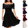 Women's Casual Fasion Solid Color Strapless Hollow Out Short-sleeve Waist A-line Big Swing Lace With Dress