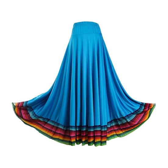 Maxi Skirt Ladies Folk Dance Skirt Elastic Waist Spanish Swing Skirt Rainbow Large Swing Hem Mexican Flamenco Performance Skirt