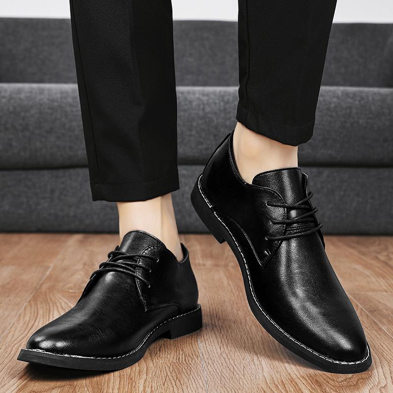 Men Leather Shoes Lace Up Wedding Business Men Casual Flats Shoe Luxury Brand Oxford Shoes Black Outdoor Men Platform Shoes