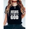 Jesus Is God Print Solid Color T-shirt, Round Neck Short Sleeve Casual Top, Suitable for Summer and Spring, Women's Clothing