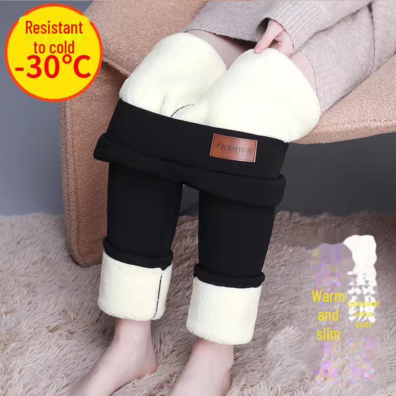 Women's High-Waist Lambskin Leggings - Extra Thick, Plus Size, Velvet Lined, Slim Fit, Warm Winter Pants