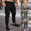 Мужские брюки-карго с тонкими карманами на щиколотке и эластичной резинкой на талии, однотонные спортивные штаны для тренировок в тренажерном зале, длинные уличные брюки
