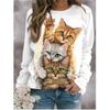 Kawaii Cat Women's Pullovers 3D Print Casual Long Sleeve Tees Oversized Harajuku Thin Hoodies Clothing Daily Tops