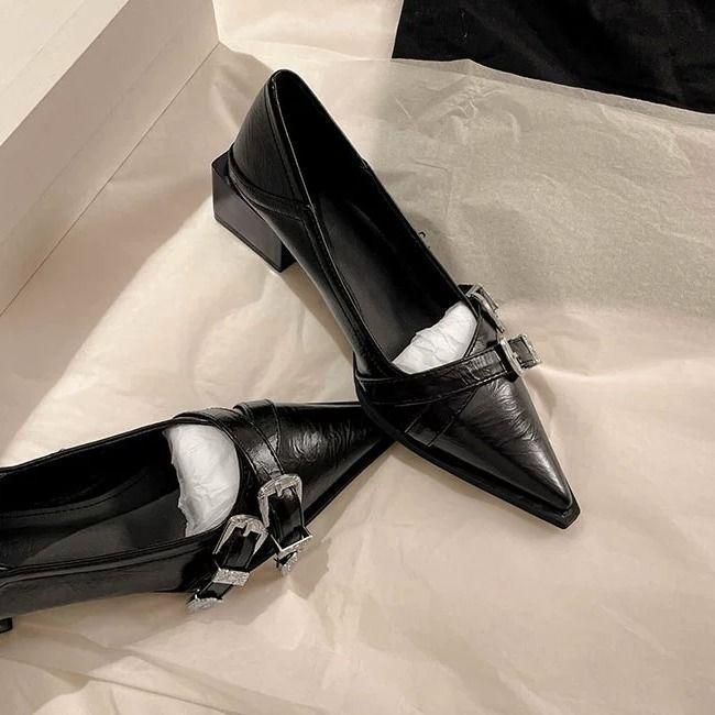 Pointed British Style Small Leather Shoes Women's 2025 New Thick Heel Black Solid Color High Heels Versatile Professional Temperament Single Shoes