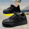Versatile Casual Pure Black Board Shoes for Teenagers, Sports Thick Soled Height Increasing Running Shoes