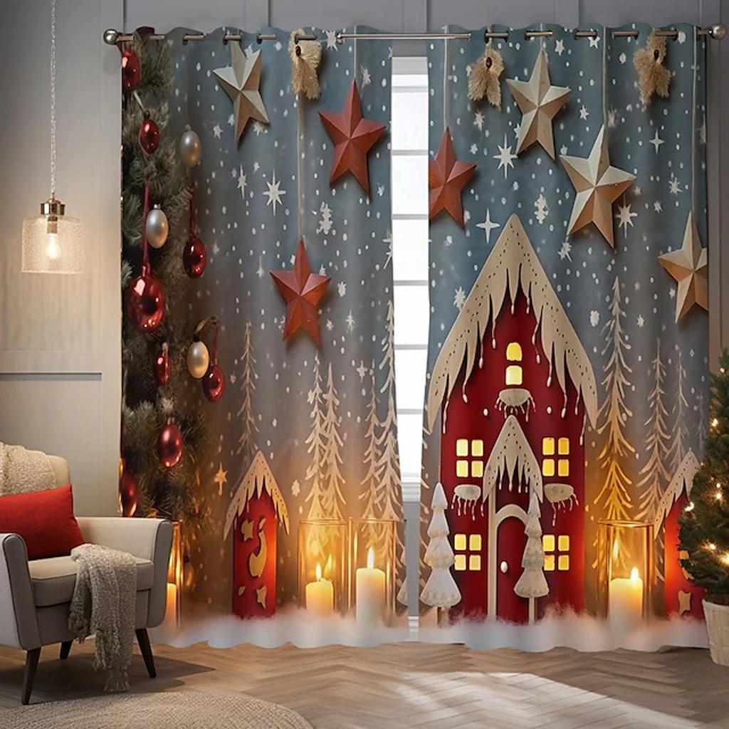 2023 Happy New Year Snow Scenery Reindeer Festival Curtains 3D Christmas Decoration Living Room Bedroom Drapes Custom