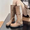 2025 Autumn and Winter New Maillard Platform Boots Women's Retro Western Knight Boots Brown with Skirt Cowboy Boots