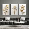Golden Abstract Flowers Canvas Art Posters and Prints Nordic Art Gold Flowers Paintings On the Wall Art Flower and Leaf Pictures