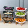 Creative 1/2/3Tier Luxury Bamboo Wood Tray for Fruits Snacks Candy Desserts Kitchen Tableware European Style Multi Layer Serving Basket Holder