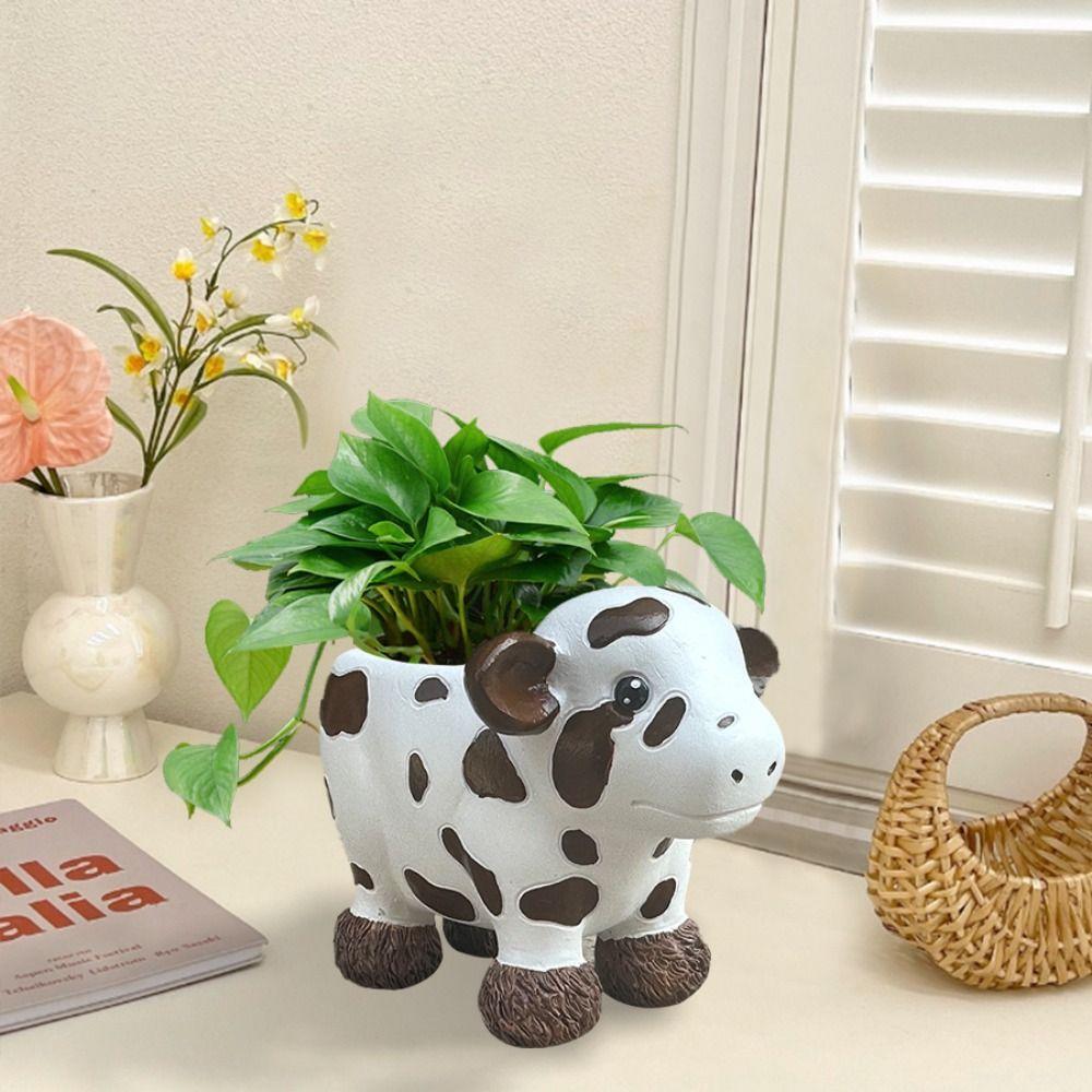 Home Decoration Resin Cow Planter Cute Exquisite Animal Plant Pot Creative Funny Flowerpot Tabletop