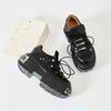 Fashion Women's Black Leather Chunky Sole Shoes - Perfect for Y2K and Grunge Aesthetics