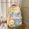 Blocked Color Fashion Cat Ear Design Student Backpack With Pendant Badge And