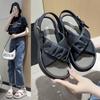Summer Cross-strap Women's Slippers Flat Thick Sole Round Toe Korean Style Versatile Sandals for Women