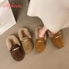 Fashion Aphixta 2025 Flat With Warm Slippers Suede Upper Plush Furry Slip On Mules Metal Decoration Concise Outside Slipper Shoes