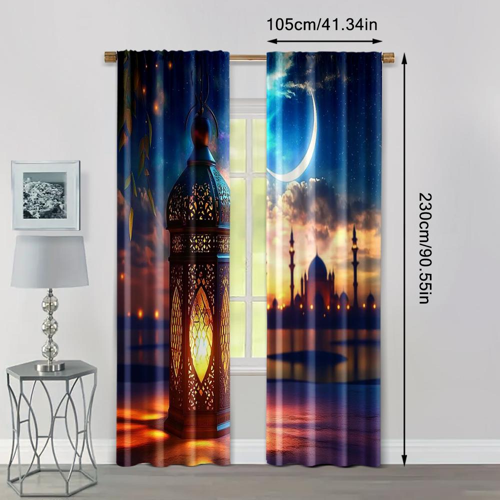 2pc,  Drapes Ramadan Backdrop Muslim Holy Moon Arabic Lantern Moon Photography Background Party Decorations Photo Booth Props