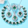 Jewelry Sets Silver 925 Pendant Earrings Ring with Green Cubic Zirconia Bracelet and Chain Sets for Women Wedding Gift