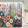 Beautiful Flowers Shower Curtain,Watercolor Leaves On The Top Plant with Floral Bathroom Decor Shower Curtain Set with Hooks