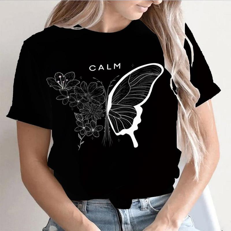 Summer Round Neck 3D Print Top Fashionable Casual Short Sleeved Women's T-shirts