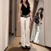 White Low-waisted Slightly Flared Jeans for Women In Autumn and Winter Loose Slimming Wide-leg Floor Trousers