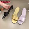 Fashion Fashion Silk Women Low Heels Slides Slippers Shoes Spring Summer Round Toe Ladies Heeled Slippers Shoes Female Sandals Pumps